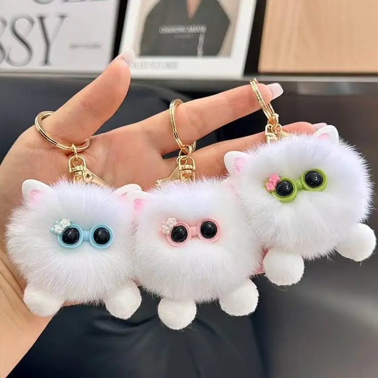 1pcs Cute Faux Rabbit Fur Little Coal Ball Plush Ball Keyring Charm Soft Fluffy Ball Backpack Decor Car Keyring Gift For Couples