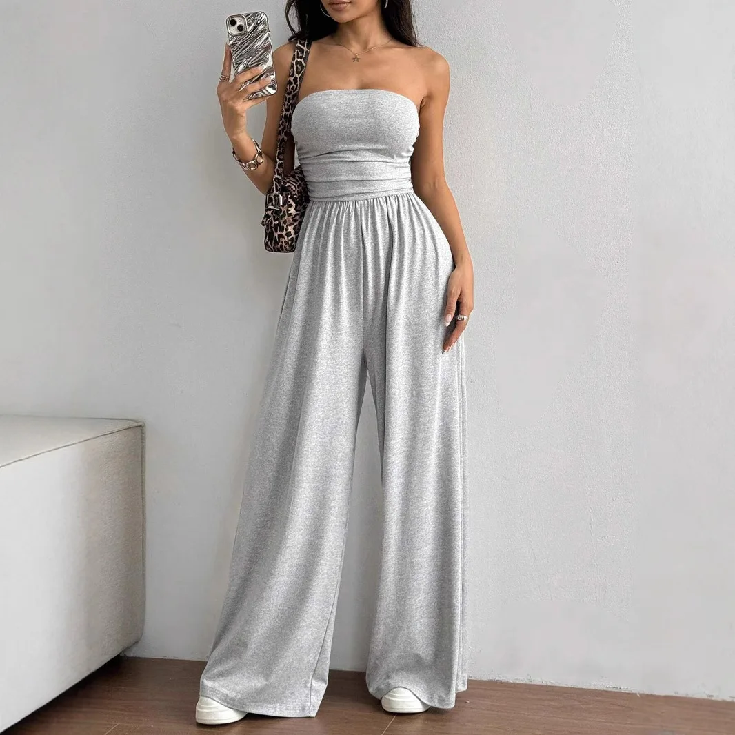 Women Soliid Jumpsuits Full Lenth Rompers Sleeveless Skinny Tube High Elastic Waist Pants Slim Fit Elegant Casual 2026 Summer