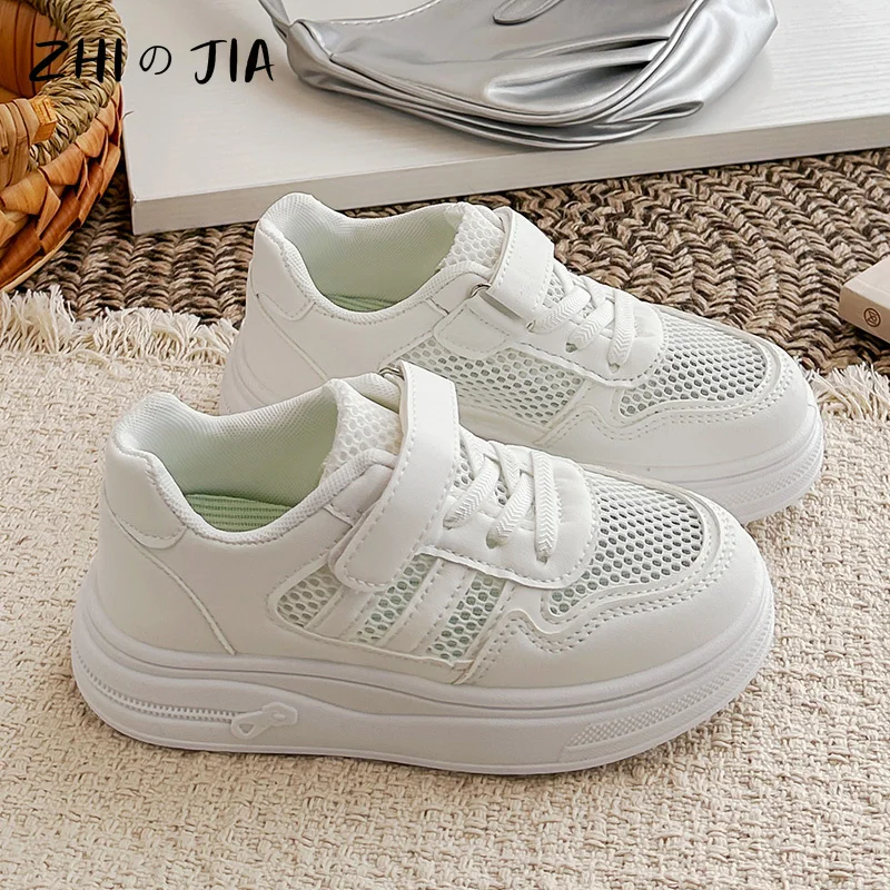 Summer Single Net Children's Breathable Sneaker Student Campus White Shoes Boys and Girls Comfortable Lightweight Footwear 26-37