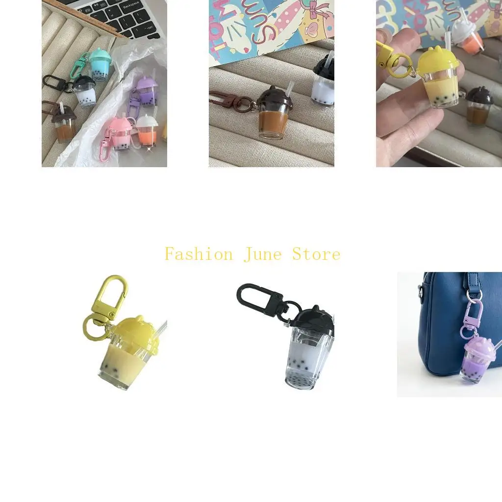 N5KA Bubble Tea Zipper Pull Charm with Clip On Keyring for Small Bags