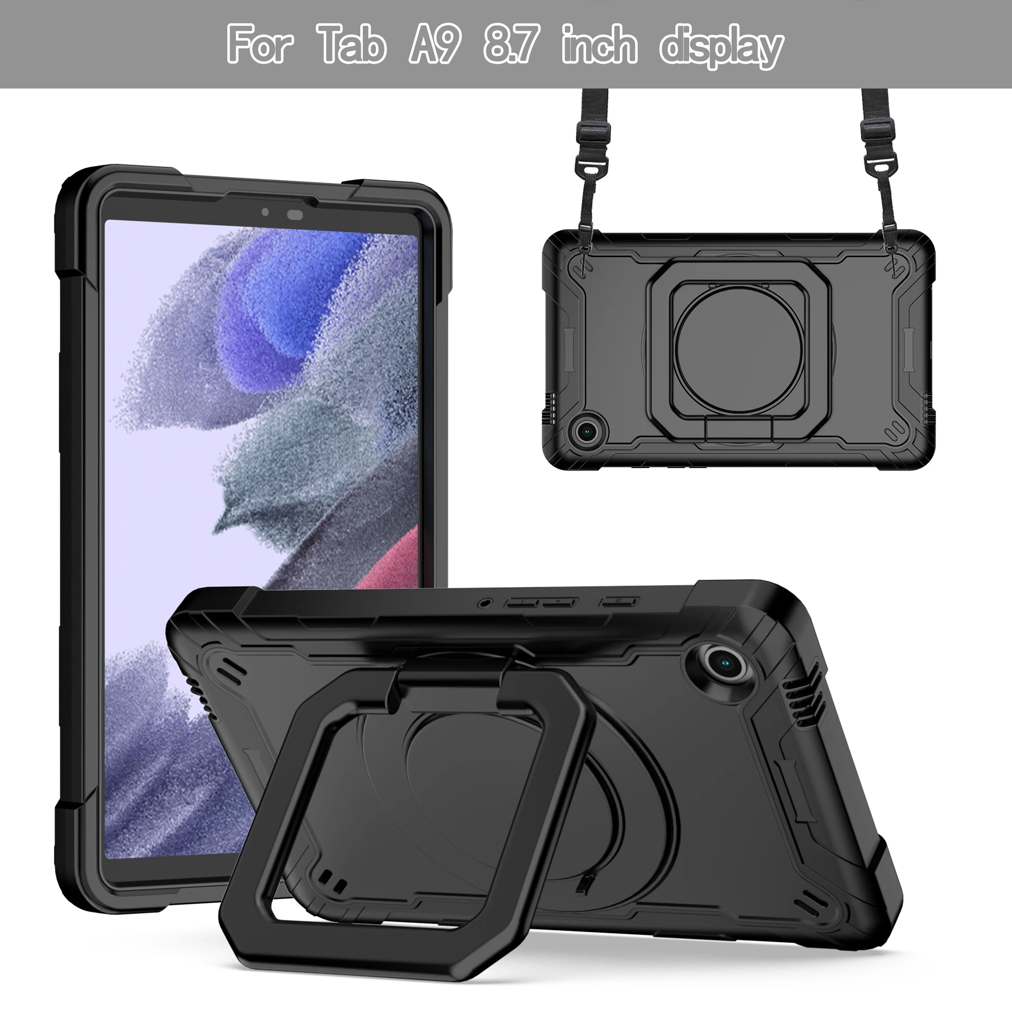 Kids Funda Rotating Case for Samsung Galaxy Tab A9 SM-X110 SM-X115 SM-X117 8.7 inch Shockproof Cover Shoulder Strap Handle Grip