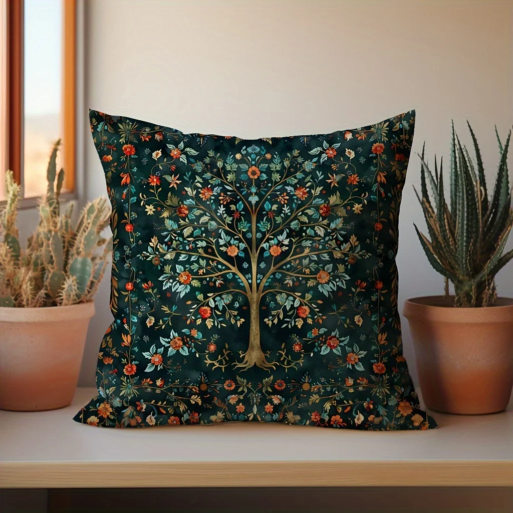 1PC Dark Green Pattern Double-Sided Printed Pillow Cover, Home Decor Cushion Cover for Sofa Bedroom (Pillow Insert Not Included)