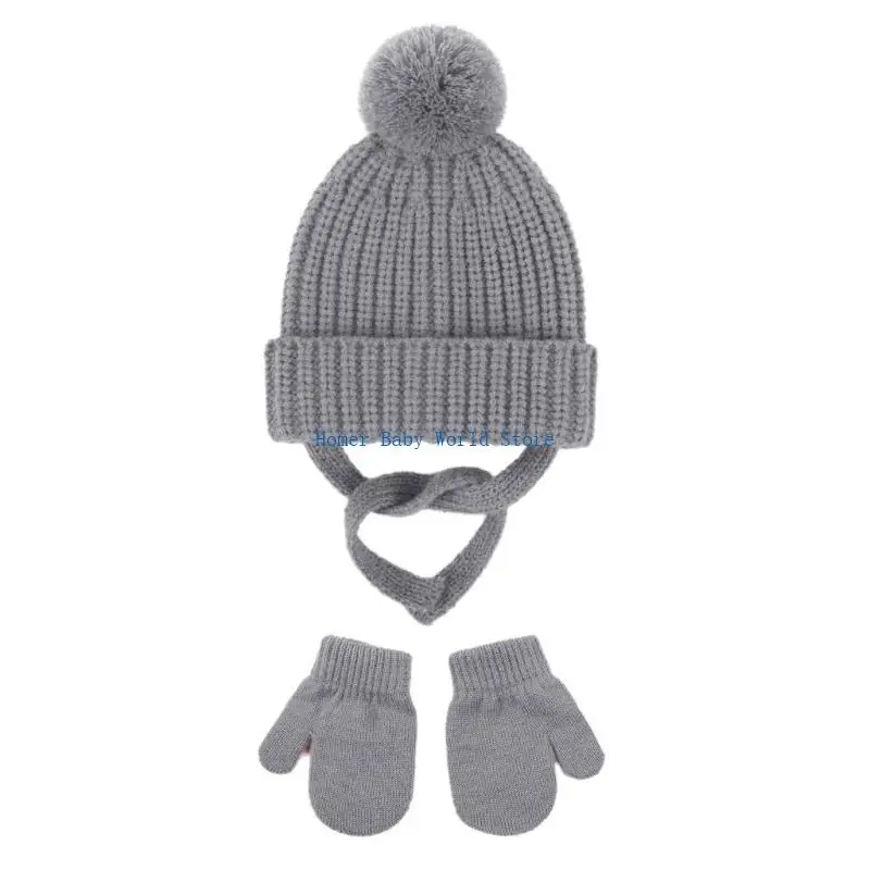 

B2QD 2Pcs Baby Knitted Hat Soft & Comfortable Warm Bonnet Caps with Gloves Unisex