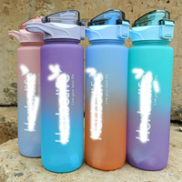 Portable Plastic Water Bottle with Straw, Bounce Button Cup, Healthy Life Nutrition Logo, Wholesale Outlet, 4 Color, 1000ml