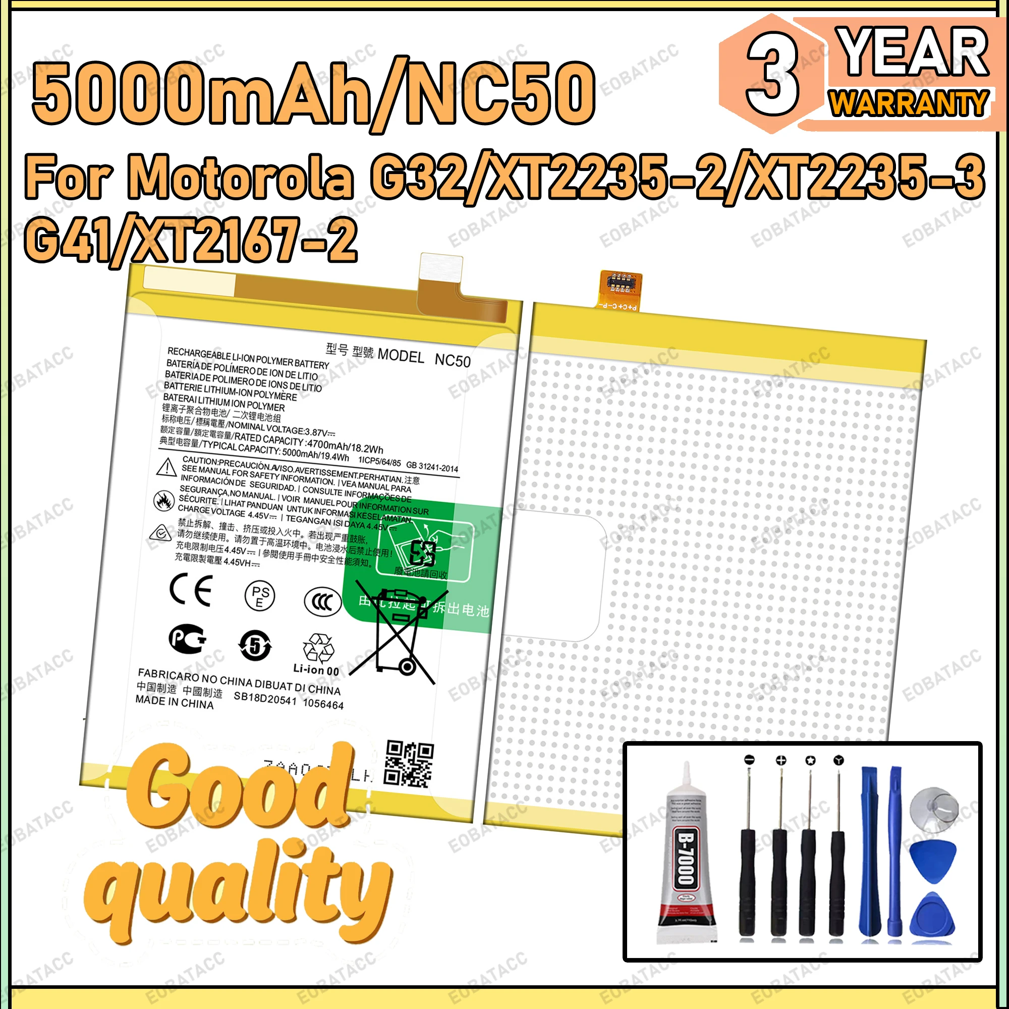 

100% New Zero Cycle NC50 Battery For Motorola G32/XT2235-2/XT2235-3/G41/XT2167-2 Bateria Battery+Free Tools