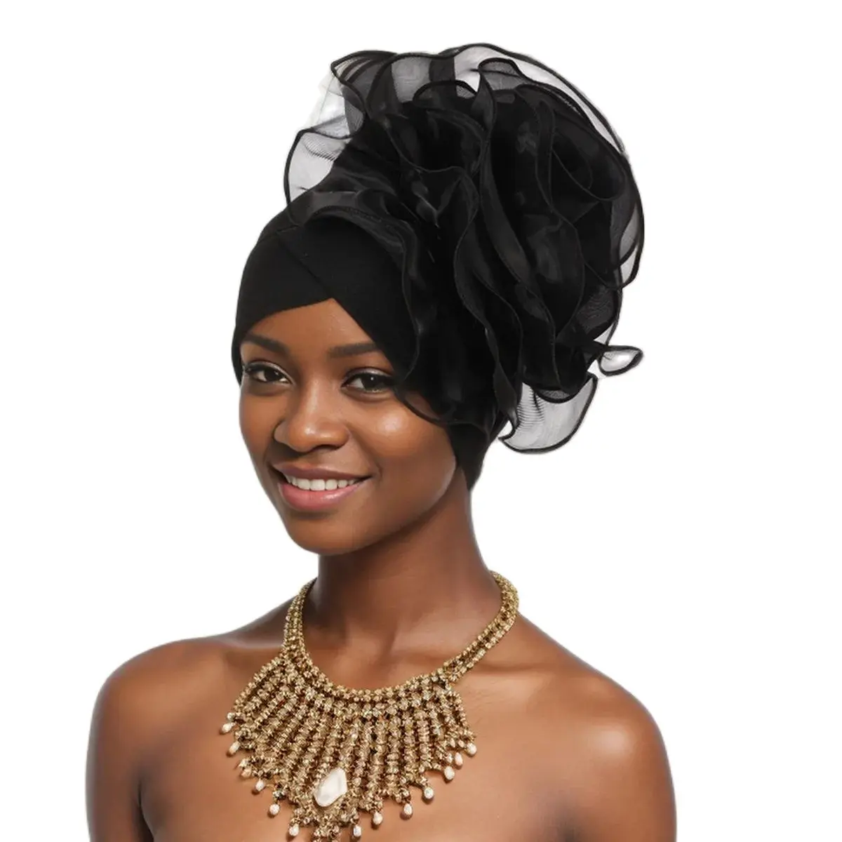 Turbante floral grande exagerado para mulheres, boné monocromático, envoltórios de cabeça africana, bandana para festa de casamento da igreja