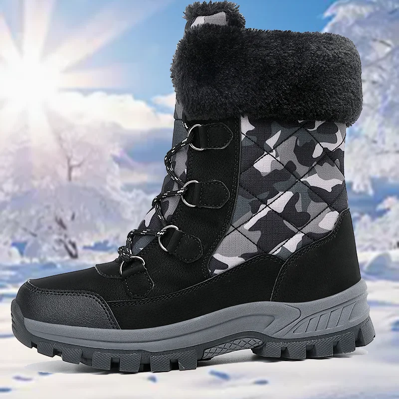 

Woman Winter Snow Boots Warm Boots Lengthening With Wide Toe and Adding Velvet Inside Keep Warm Thick Soled Shoes Non-slip