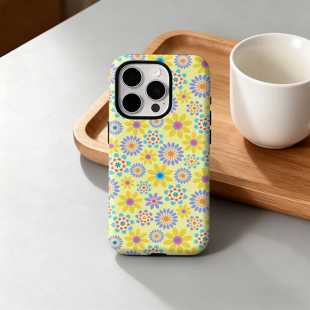 Luxuriöse sonnige Blumen-Handyhülle für iPhone 17, 16, 15, 14, 13, 12, 11, Pro Max Air Plus, luxuriöse doppellagige Rückseite
