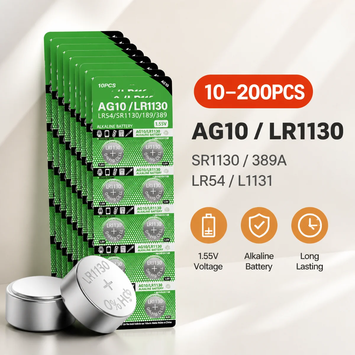 

Alkaline Button Cell Battery AG10 LR1130 1.55V 10-200Pcs LR54 L1131 389A D189 Reliable Replacement For Watch Toys Calculators