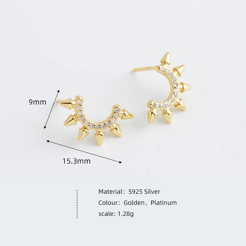 WANTME 925 Sterling Silver Punk Spiket Rivets Unique Stud Earrings for Women European Fashion Gothic Bohemian Party Jewelry