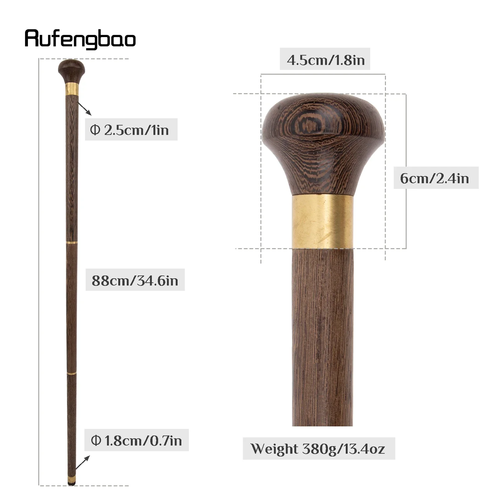 Brown Wooden Traditional Fashion Walking Stick Decorative Cospaly Party Wood Walking Cane Halloween Mace Wand Crosier 88cm