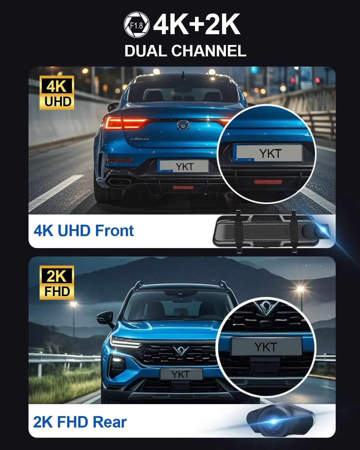 كاميرا مرآة 4K/2K، Starvis2 IMX678 كاميرا مرآة الرؤية الخلفية للسيارة مع بطاقة 64 جيجابايت مع مجموعة الأسلاك الصلبة للكاميرا #2