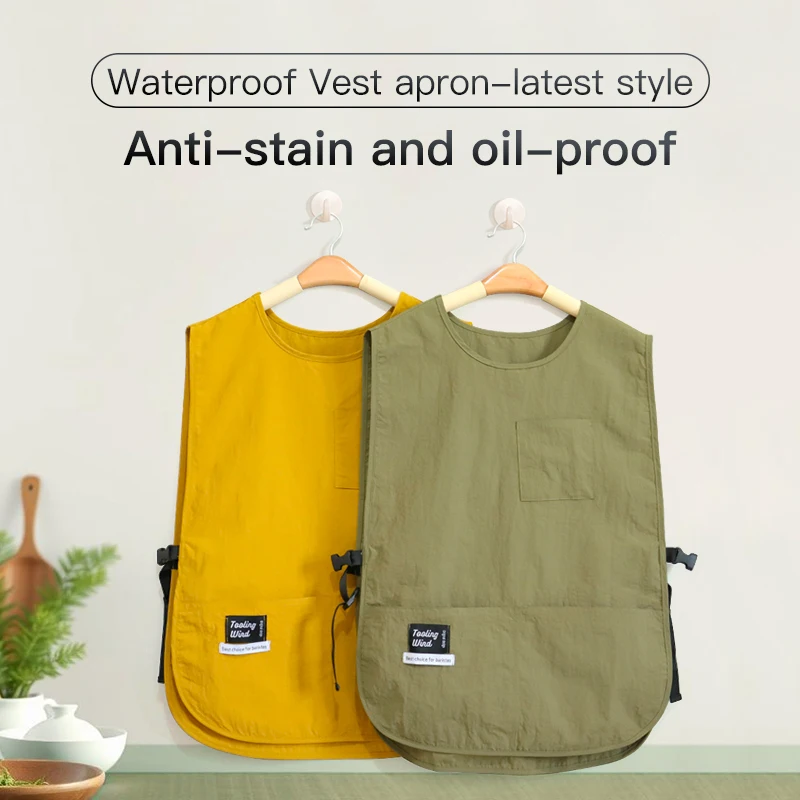 New Style Apron, Coffee Shop Work Uniform, Kitchen Household Waterproof and Oil-Proof Cooking Vest-Style Sleeveless Coverall, Unisex, Restaurant Work Uniform
