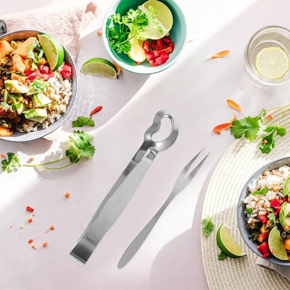 4Pcs Stainless Steel Escargot Forks and Tongs Set Anti Scald Comfort Grip Seafood Serving Tools for Snails Shellfish Appetizer