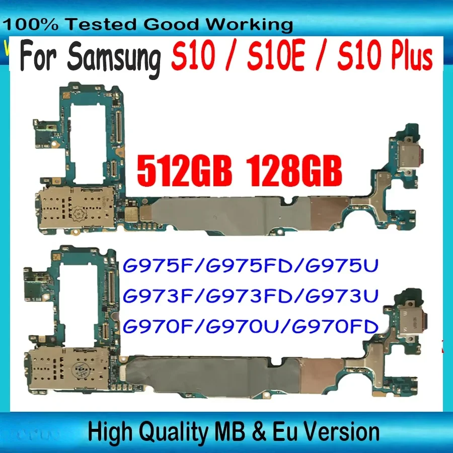 512GB Unlocked Logic board For Samsung Galaxy S10 Plus G975F G975FD G975U S10 G973F G973U G973FD S10E G970F G970U Motherboard