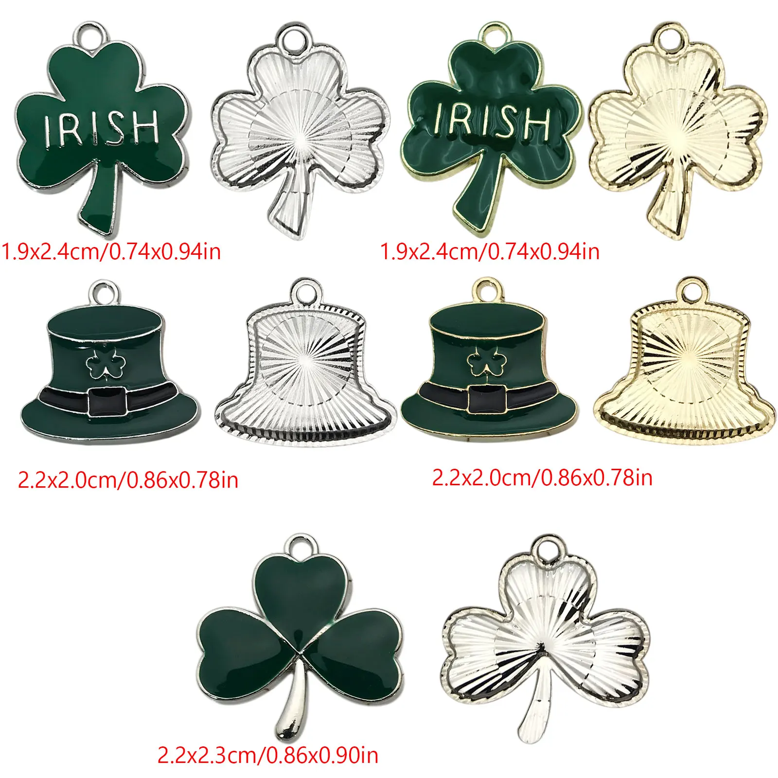 10/14pcs Enamel Green Lucky Clover Hat St. Patrick's Day Charm Family Carnival Party Pendant For DIY Jewelry Making Ornaments