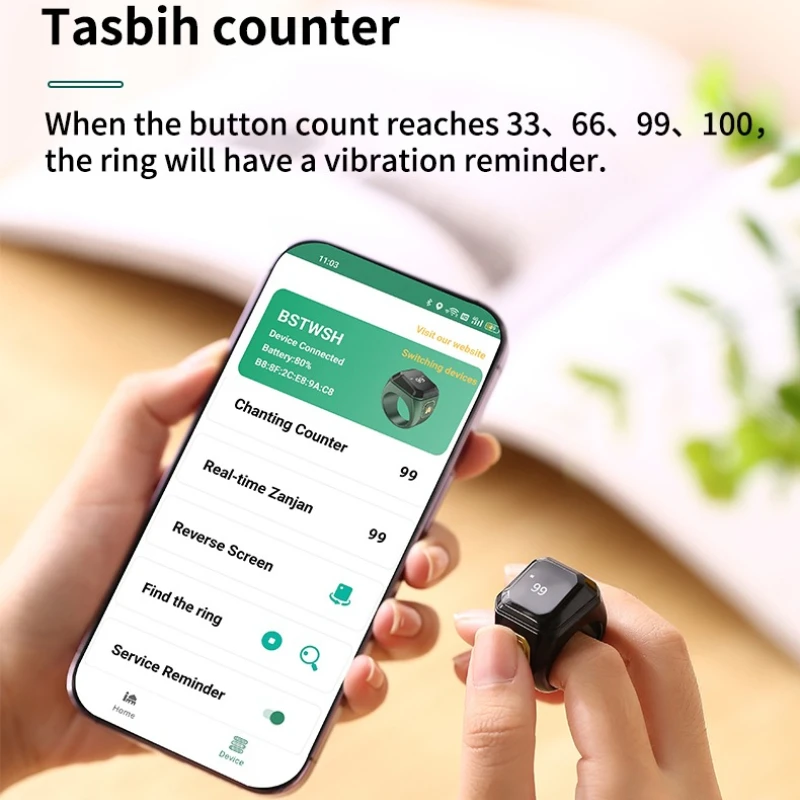 Smart Zikr Ring مدح تسبيح عداد رقمي إلكتروني للمسلمين وقت الصلاة الاهتزاز تذكير مقاوم للماء