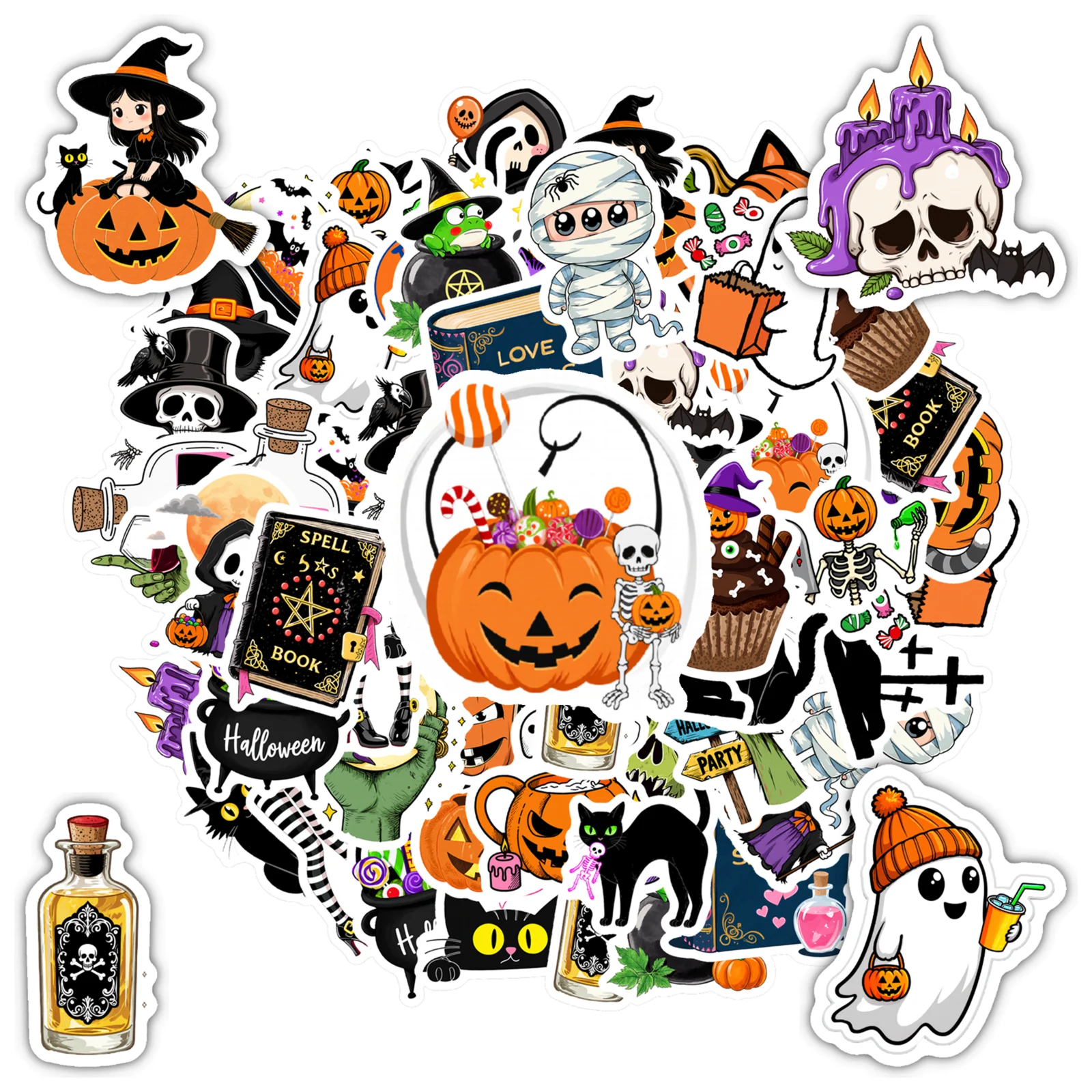 35pcs Waterproof Halloween Stickers Funny Ghost Stickers Witch Cat Stickers for Phones Laptops Suitcases Party Favor Decor