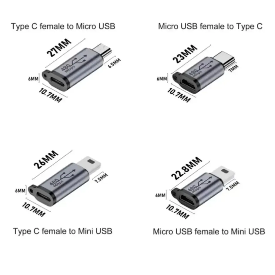 Type C Female to Micro USB/Type Female to Mini USB/Micro USB Female to Type C/Micro USB Female to Mini USB Plug Adapter