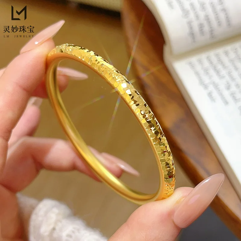 

9999 24K real gold luxury jewelry pieces, gold round strip bracelets, plain circle bracelets, exquisite light luxury gifts