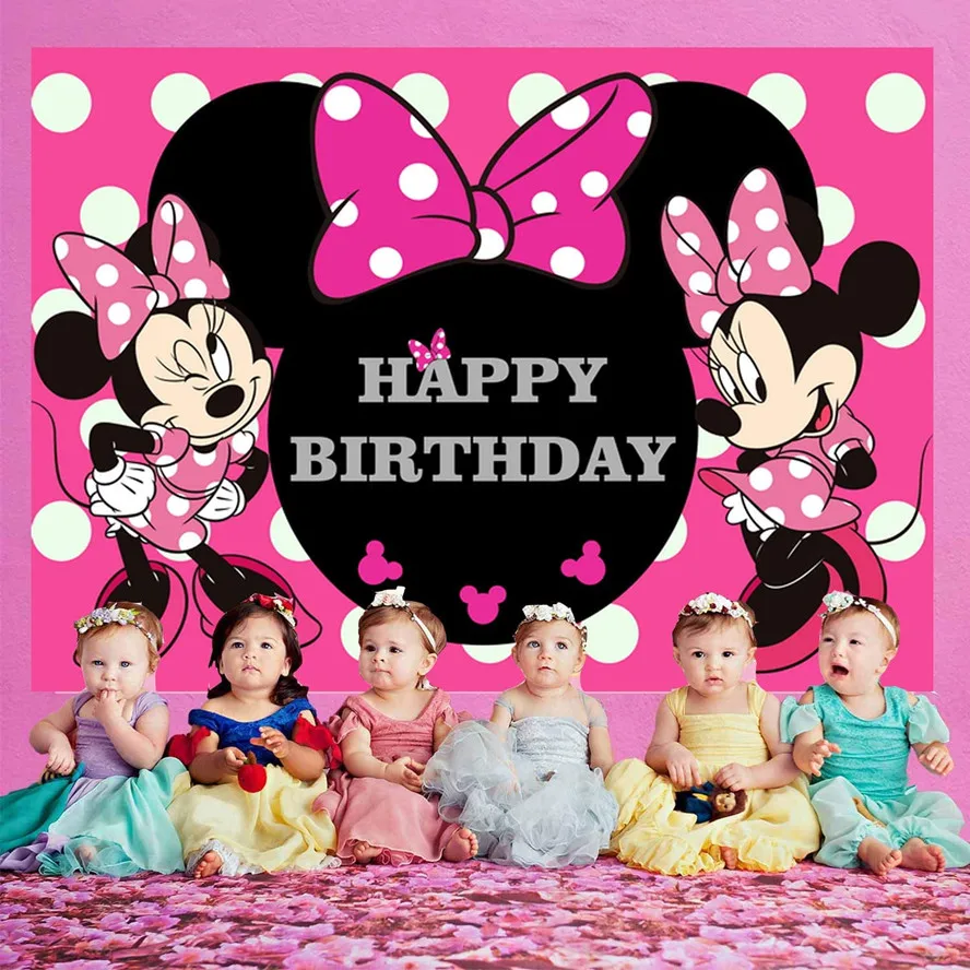 Disney Custom Cartoon Minnie Mitch Mouse Photography Backgrounds Vinyl Photo Backdrops for Boy Girl Kid Baby Birthday Party