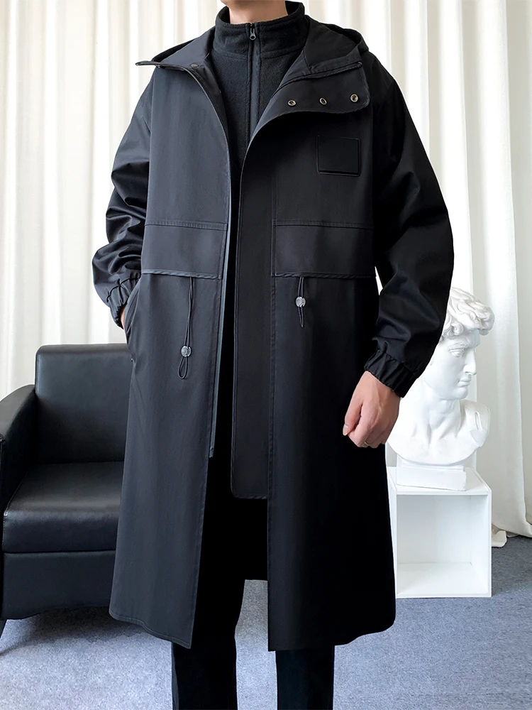 

Briti Sle Men's Tee-in-One Hooded Jaet Autumn Winter Long Coat Tee-Proof Outerwear Faionable Design Stand Fit