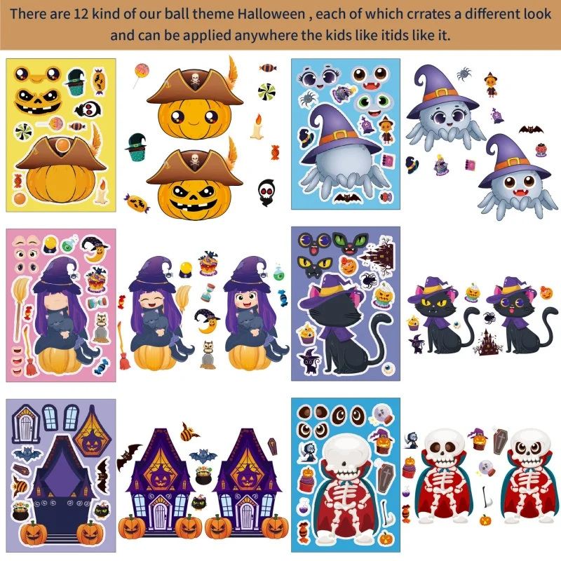 ハロウィン クラフトステッカー 子供 男の子 女の子 パーティー 記念品 フェイスステッカー デザイン入り 魔女 ヴァンパイア カボチャ ゴースト DIY おもちゃ
