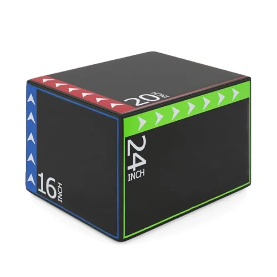 Home gym plyometric jump box: PU-covered heavy foam non-slip easy-clean surface 3-in-1 adjustable height black