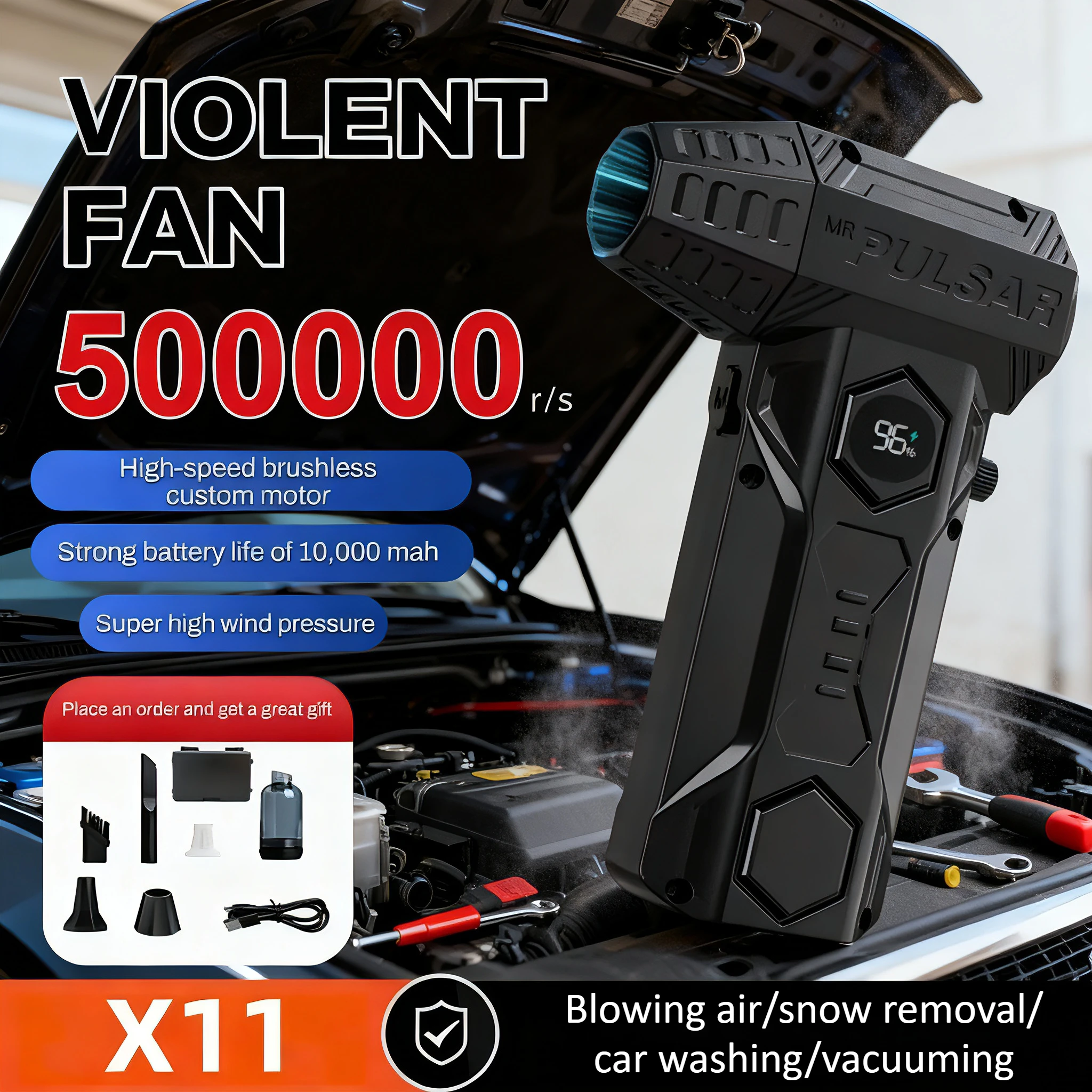 

Вентилятор Storm Sky Tower, X11Pro, 55000 об/мин, воздуходувка, пылесос и снегоочиститель, со светодиодным дисплеем, автомобильный пылесос, 10000 мАч.