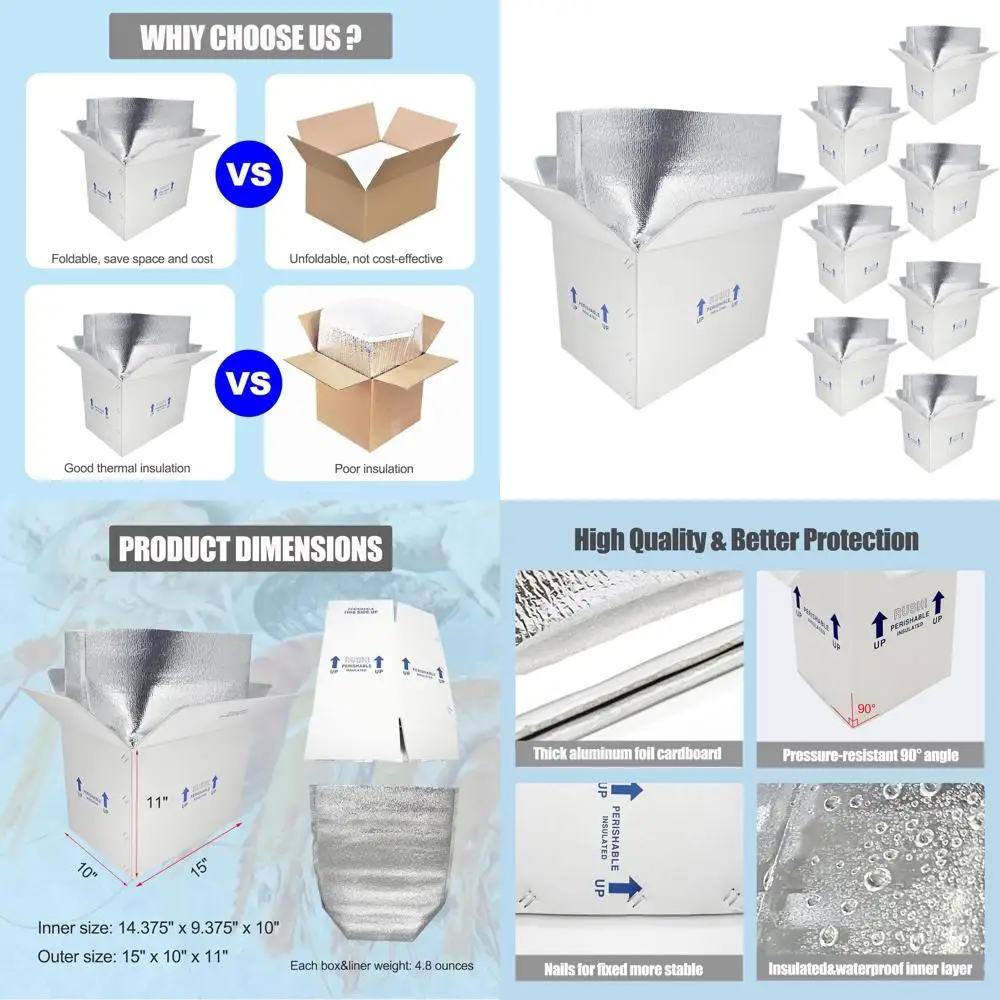 

Двухслойные термоизолированные коробки для перевозки гнилопрочувствуемых и замороженных продуктов - 8 штук, многоразовые почтовые коробки с вкладышем для защиты от влаги