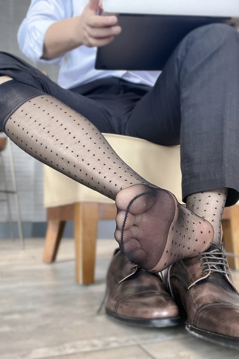 Man\'s Sheer Sock Mid Tube Jacquard Lace Dot  Polka Dots Laced Stocking Fine Dress Socks Short Socks Daily