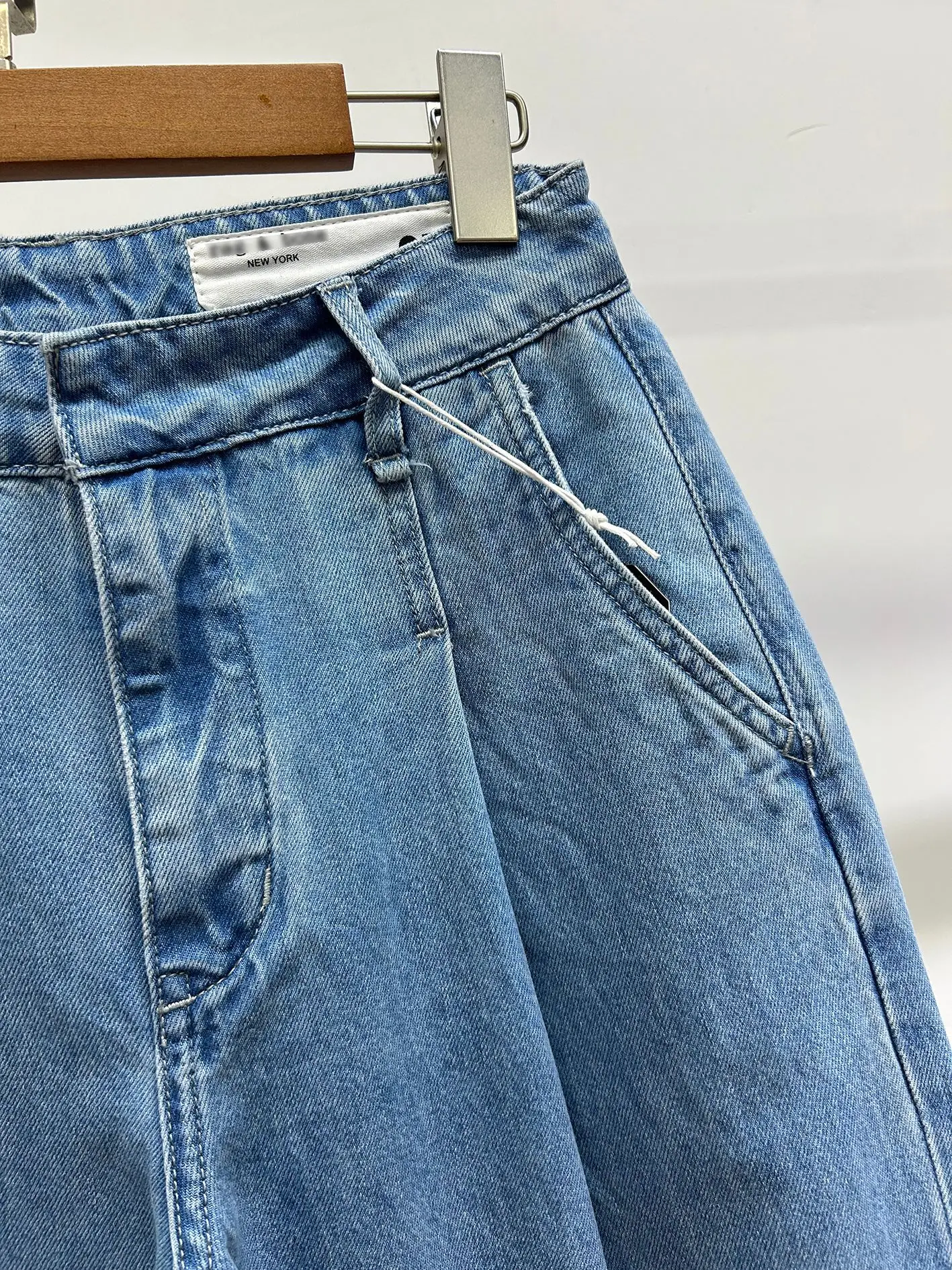 Frühling/Sommer neue hohe Taille himmlische Seide drapieren gefaltete Mittellinie weites Bein gerade Rohr Jeans hose für Frauen