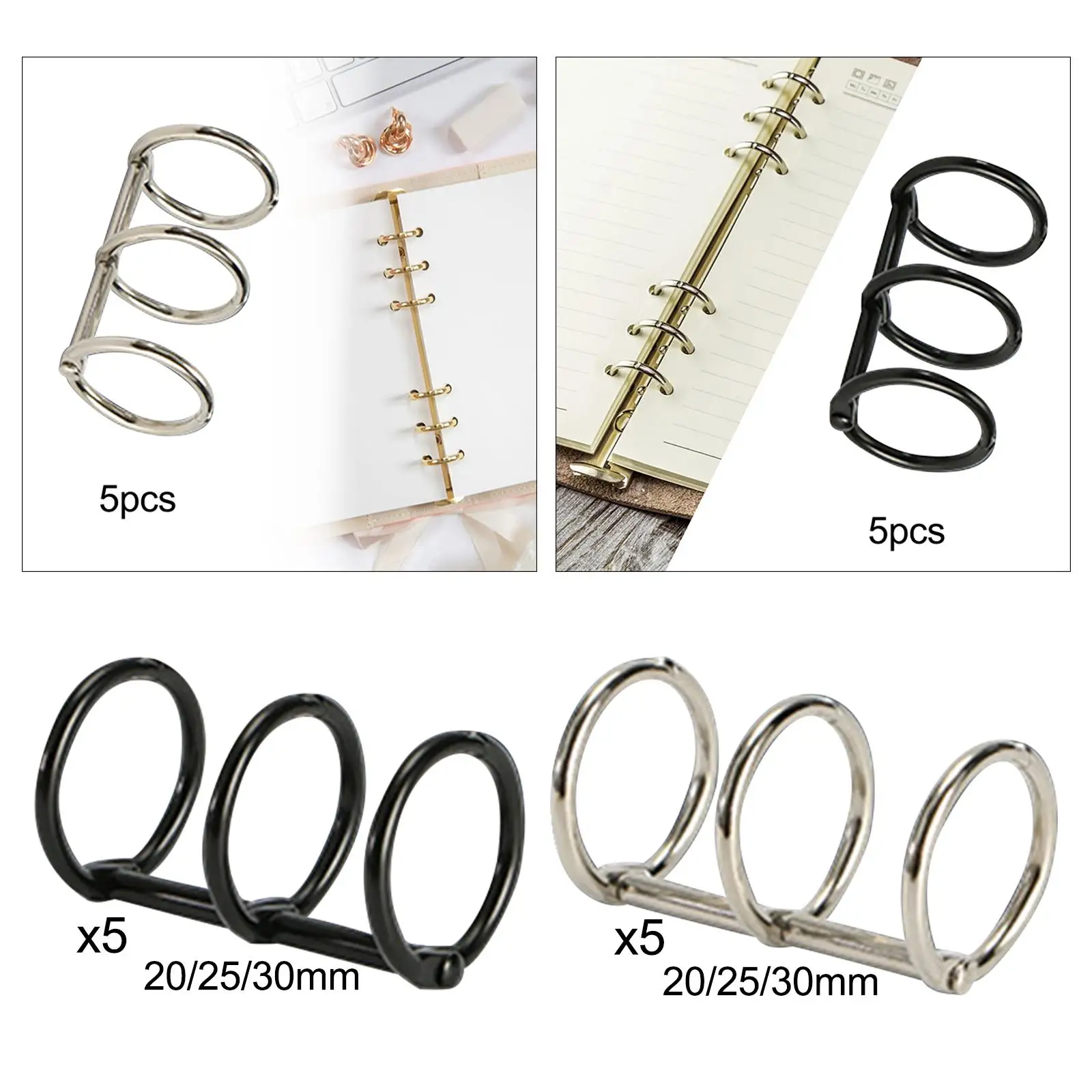 5Pcs 3 Ring Metal Loose Leaf Binders 3 Holes Metal Loose Leaf Binder Rings Book Rings