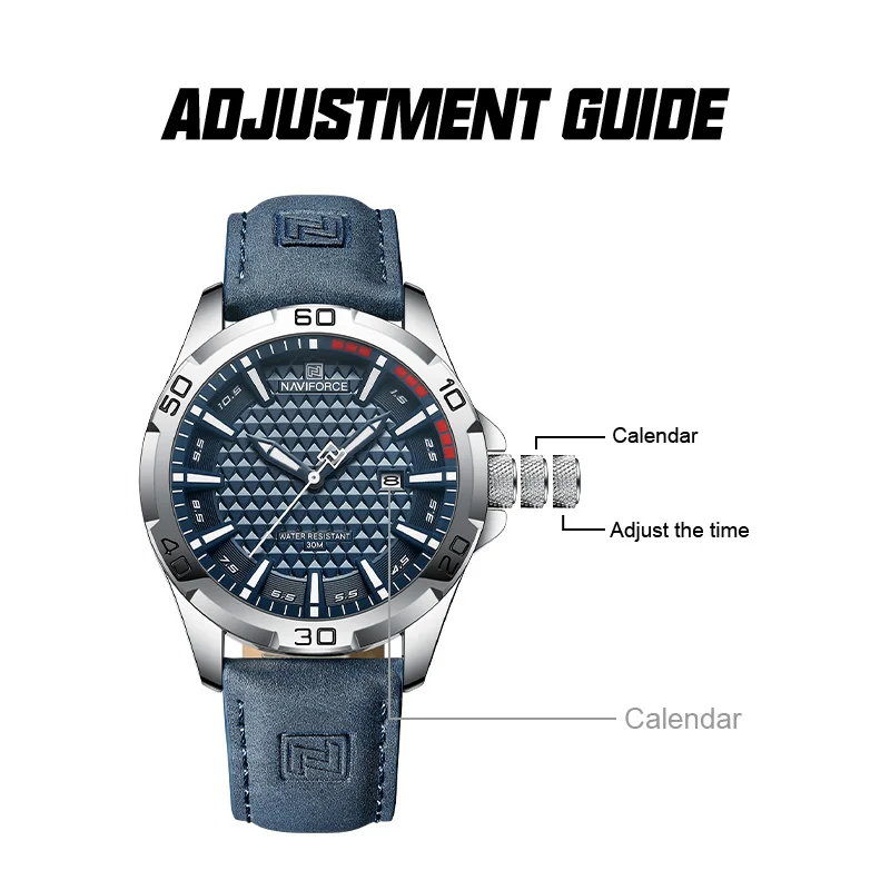 NAVIFORCE Men\'s Classic Business Leather Band Quartz Calendar Watches Male Sport Waterproof WristWatch Date Display Window Clock