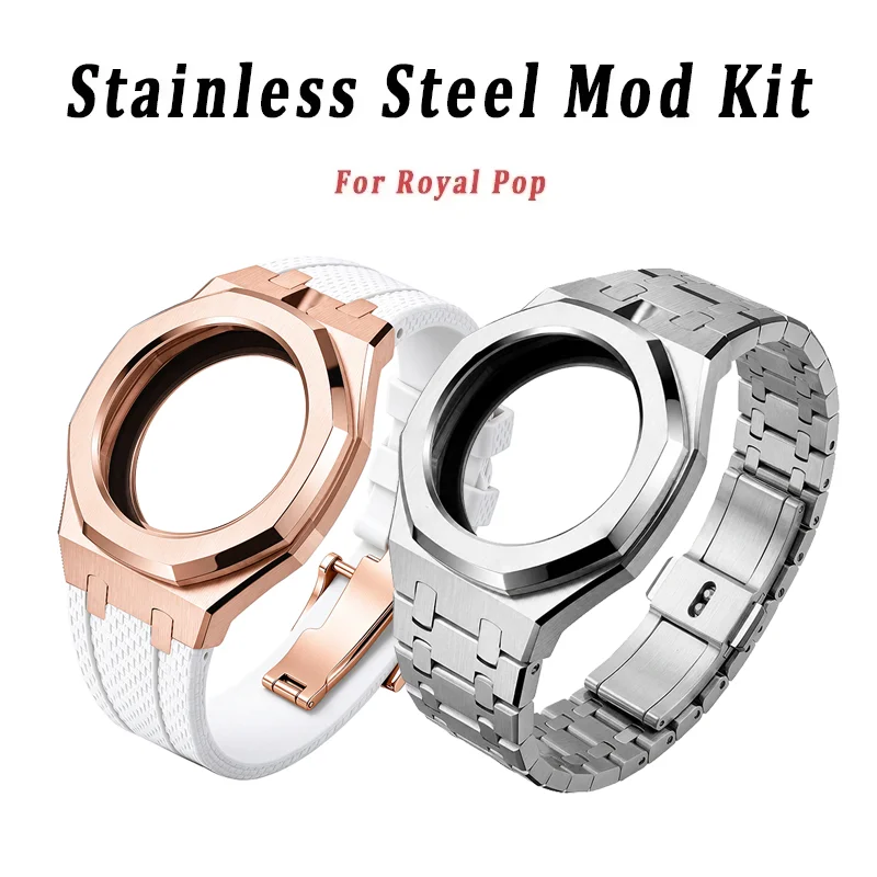 Luxury Stainless Steel Full Coverage Modification Kit Pocket Changer To Wristwatch Fluoroelastomer Watch Strap For Royal Pop