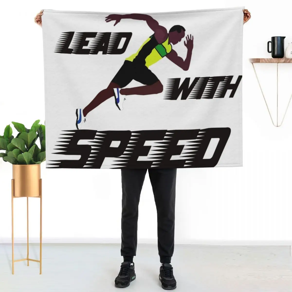 Usain Bolt Lead With Speed Throw Blanket Beach Comforter Furrys Vintage Baby Moving Blankets