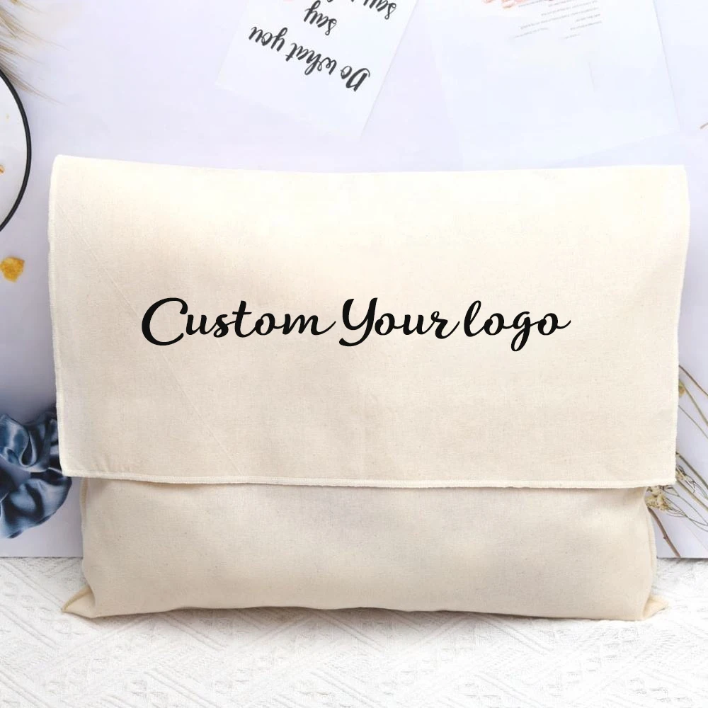 

Custom Logo Cotton Black White Envelope Flap Pouch for Cosmetic Dust Packaging Gift Bags for Lotion Eye Shadow Jewelry Storage