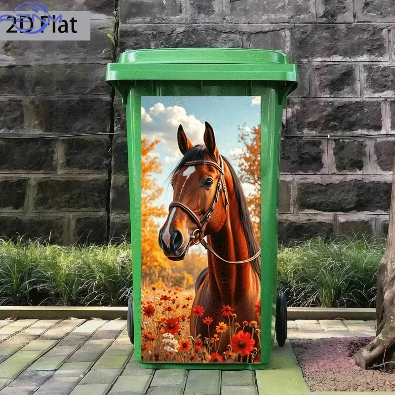 2D Flat Printing 1pc Trash Can Sticker 37×82cm, Autumn Galloping Horse Theme Design, Self-Adhesive Wall Decal Wallpaper, Kitch
