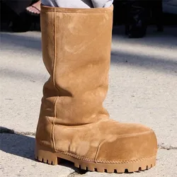 2025 Winter Women Round Toe Warm Slip-On Snow Boots Woman's Thick Bottom Flat Plush Mid-Calf Botas Mujer Party Platform Shoes