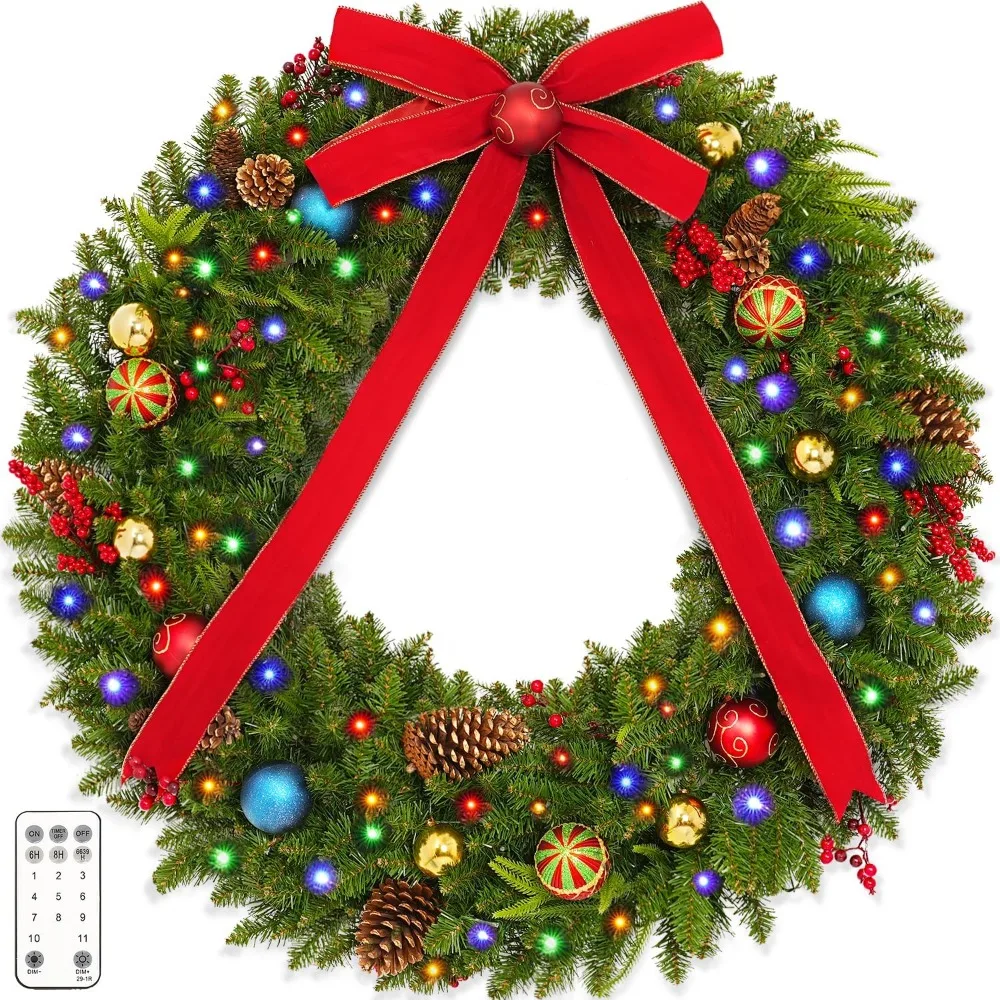 

48 Inch , Pre Lit Christmas Wreath with 200 Lights, 11 Light Modes, Christmas Bows