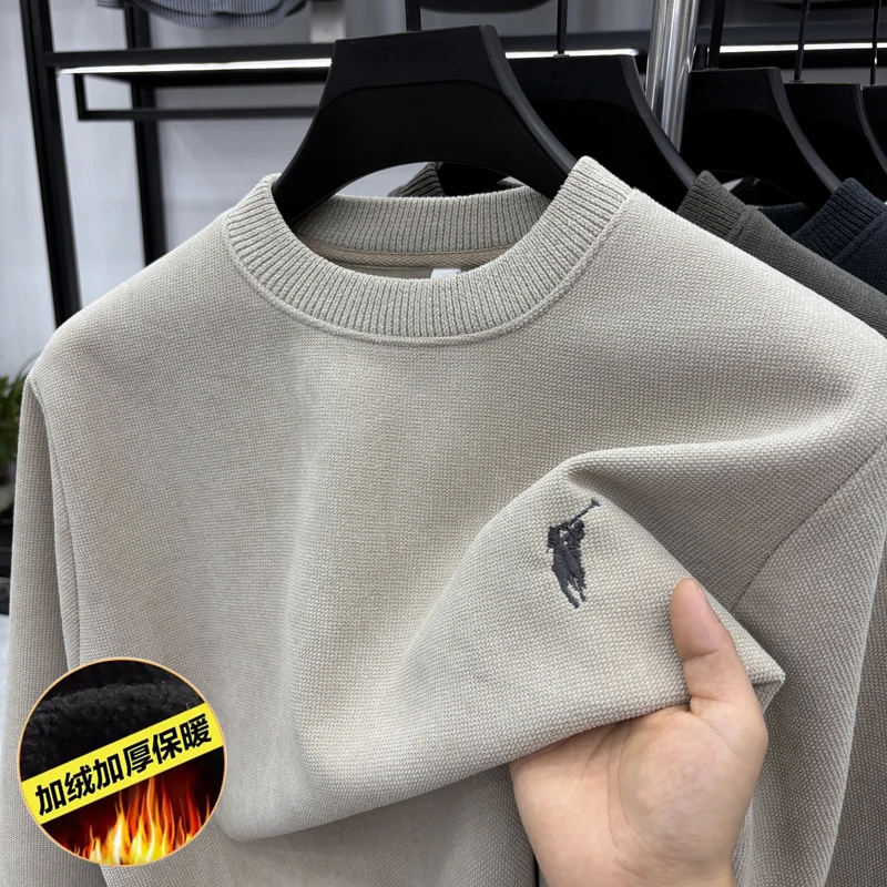 

Embroidered T-shirt, Men's Base Layer, Woolen Round-neck Hoodie, Men's Winter Thickened and Fleece Innerwear