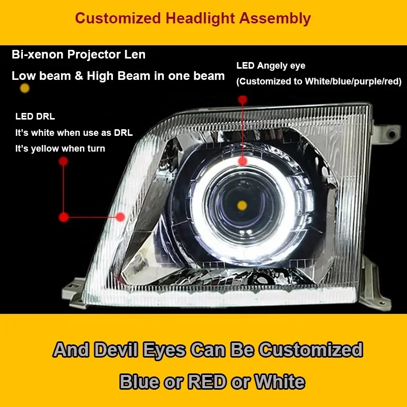 For TOYOTA Prado 3400 FJ90 LC90 Customized Full Head Lamp Angel Eyes Devil 20 06-2010 Front Light Black Housing/ Chrome Housing