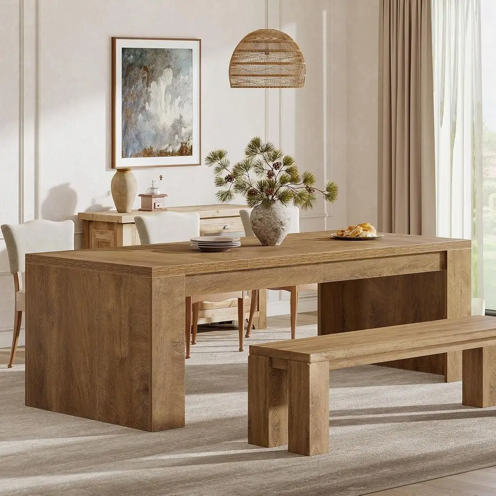 طاولة طعام خشبية قوية 70.9 بنية اللون لـ 6-8، مناسبة للمطبخ وتناول الطعام وغرف المعيشة #3