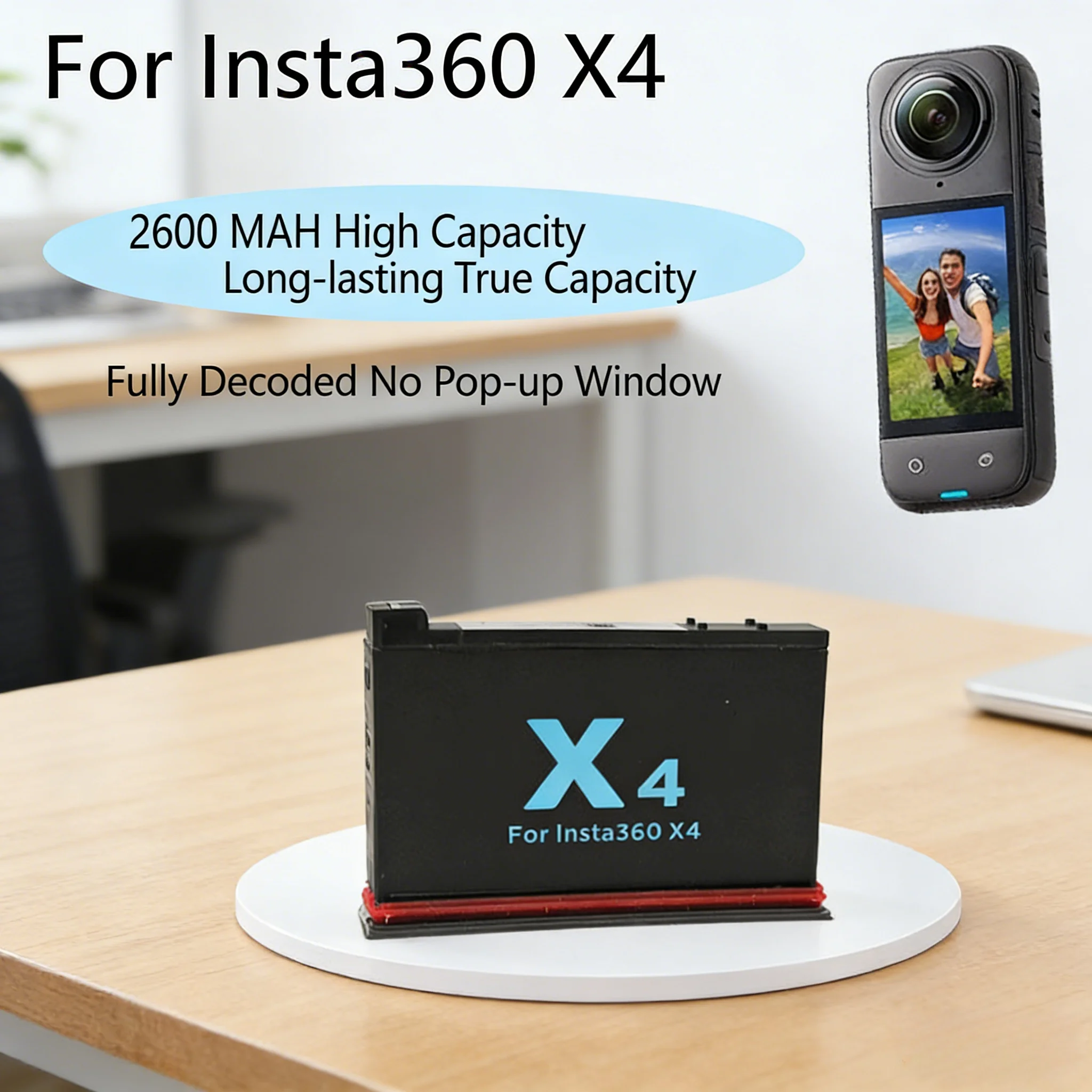 2600mAh Li-ion Battery for Insta360 X4 360° Action Camera - Extended Life Replacement Battery with Low Temperature Resistance
