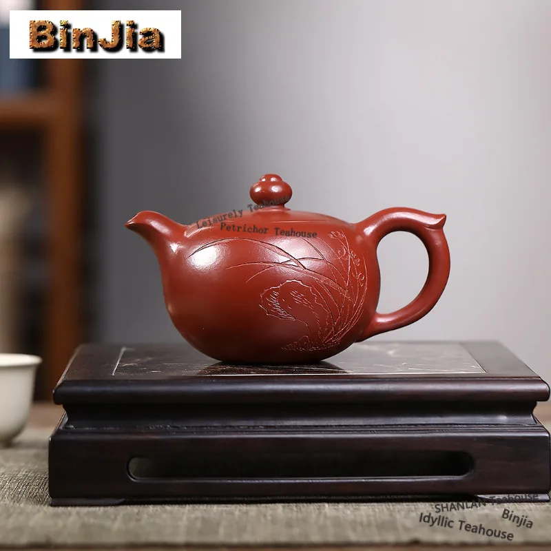 

Чайник из исинской фиолетовой глины 250 мл, ручной работы, с рисунком орхидеи, из необработанной глины дахунпао, с фильтром, китайский чайный набор из чайной керамики цзыша
