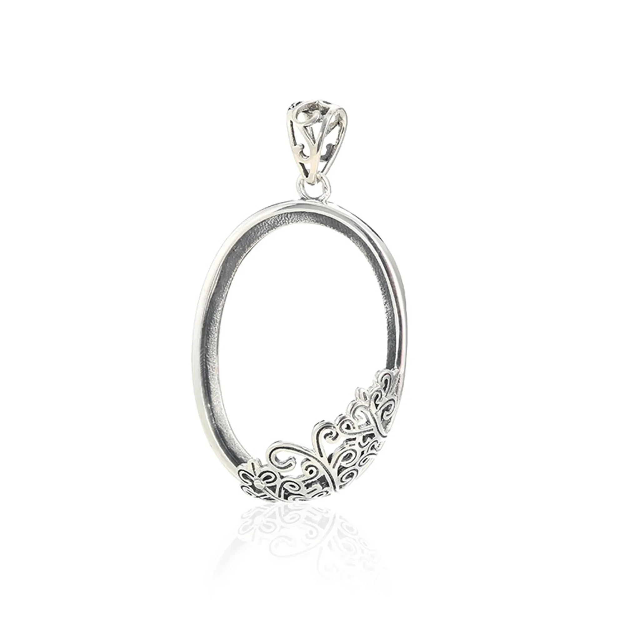 

925 Silver Pendant Base for 20x29mm Oval Cabochons Thai Sterling Silver Pendant Blank Antique Style Pendant Setting