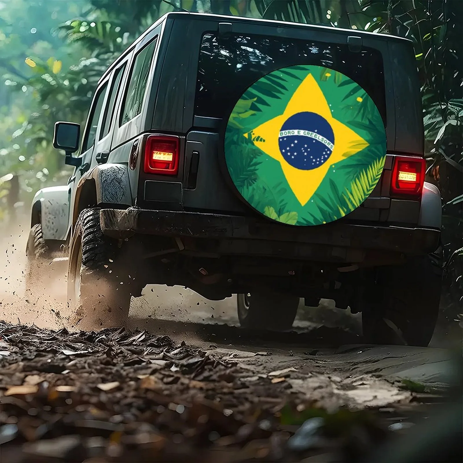 Brazil Flag Tropical Leaves Tire Cover Waterproof Spare Wheel Protector for SUV