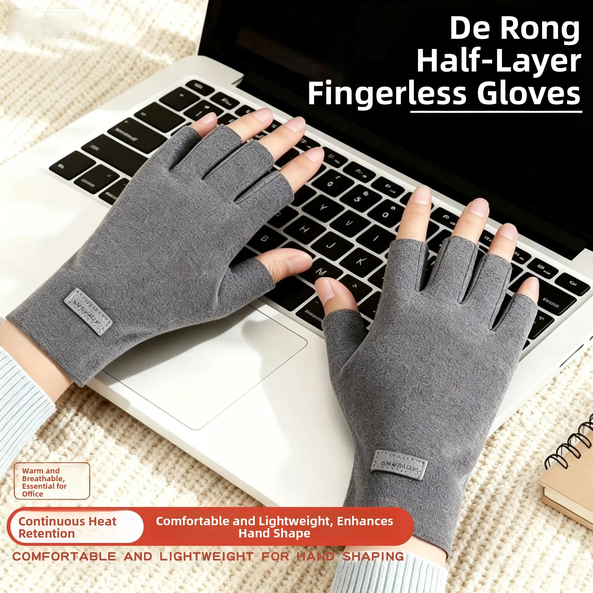 Women's Winter Thin Fingerless Gloves for Writing And Typing Warmth Retention Half Finger Gloves Student Office Use