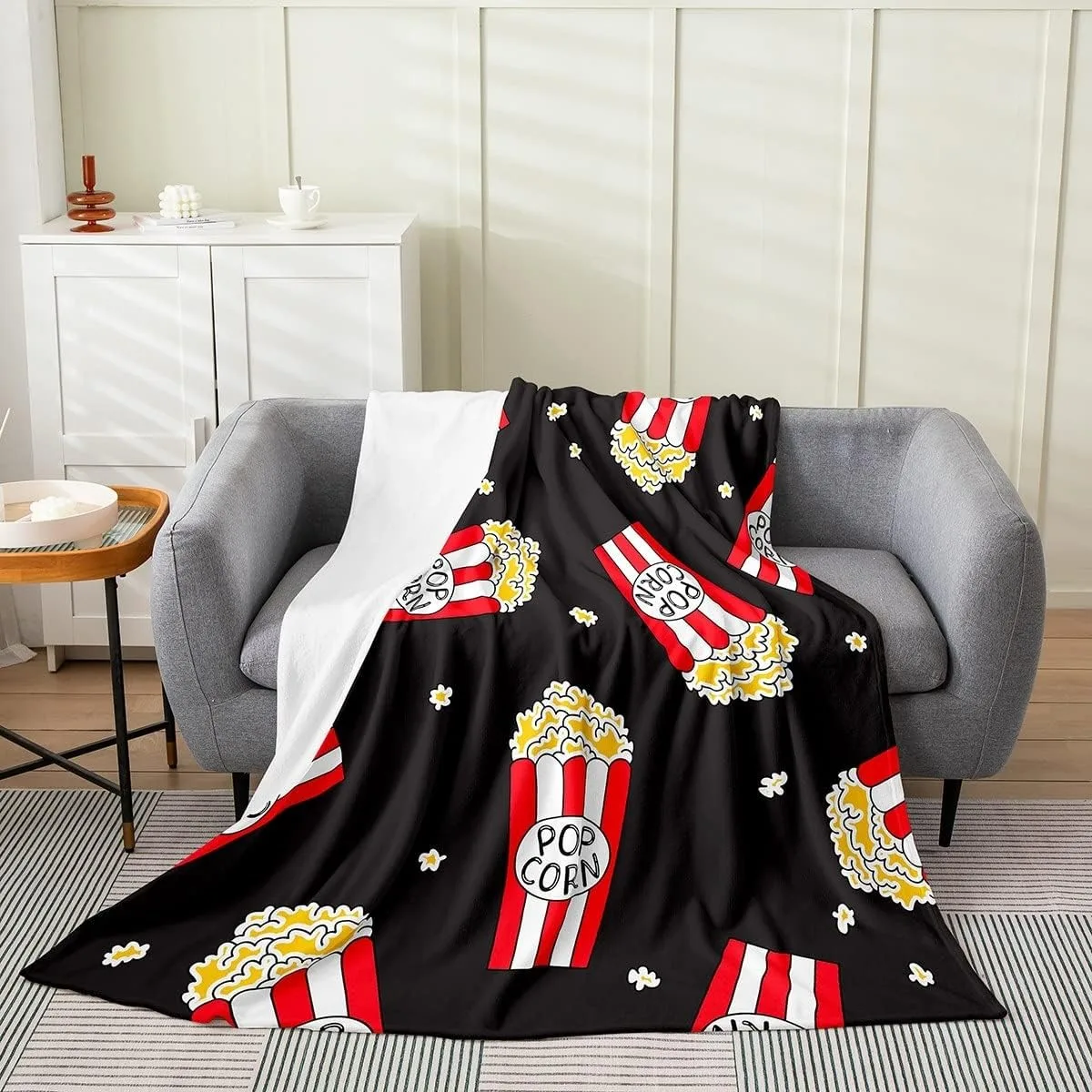 Popcorn All Season,Bed Blanket Cinema Poster Blanket, for Kids Boys Girls Teens Decor Movie Theater Food Blanket Home Decor