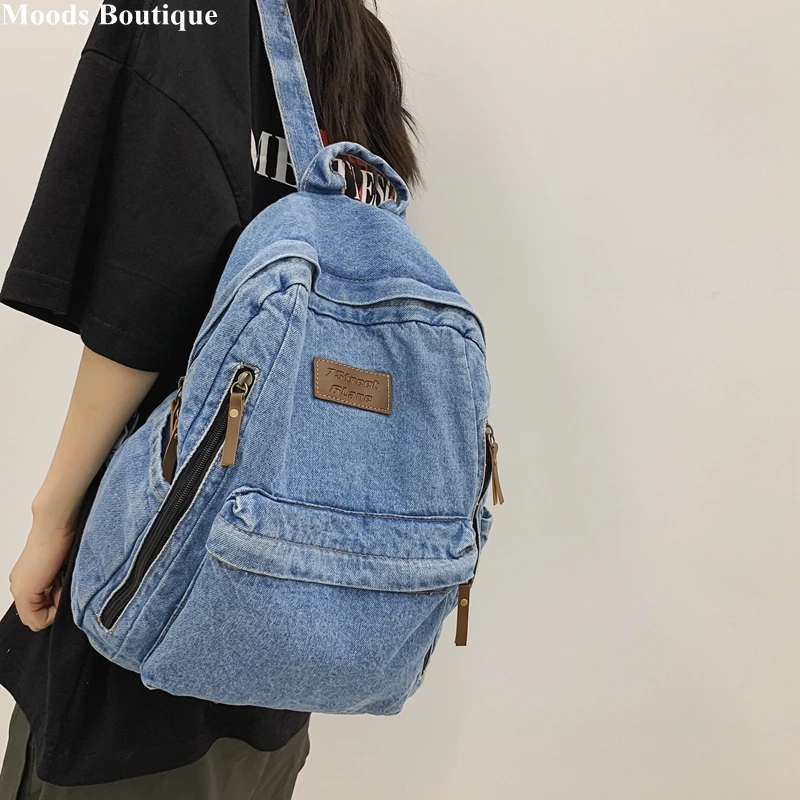 Zaini moda Denim lavato per donna 2023 ultima tendenza borsa da scuola per studenti Multi tasche zaino blu di grande capacità Mochila